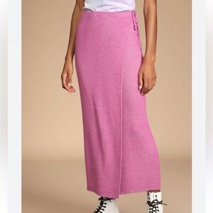 Free People Borderline Pink Ribbed Knit Wrap Midi Skirt